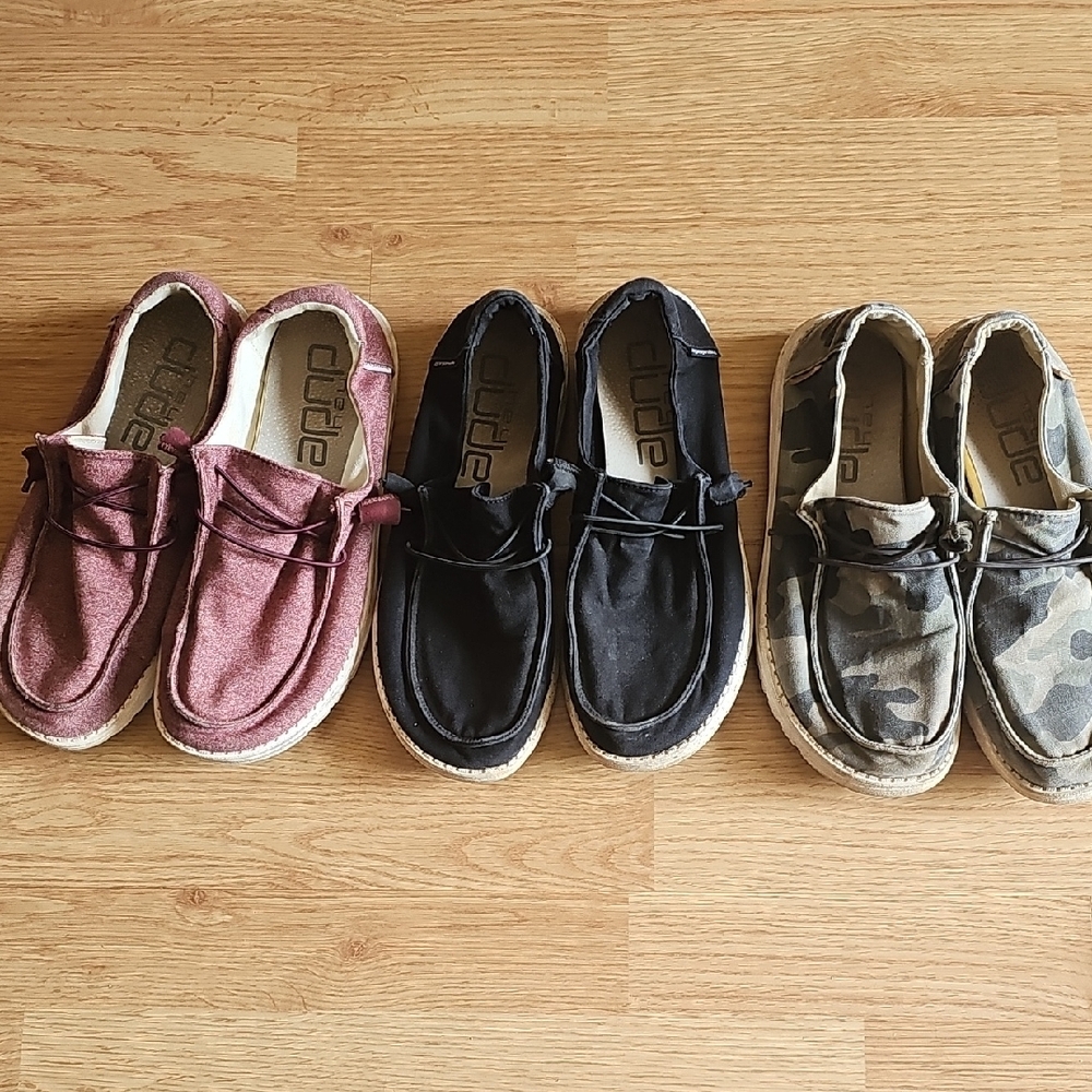 Hey Dude Trio: Pink, Black, Camo Shoes
